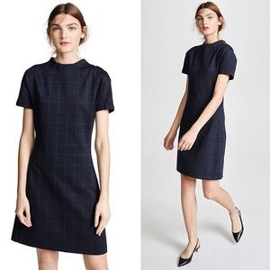 Theory Navy Checkered Dolman Shift Windowpane Dress